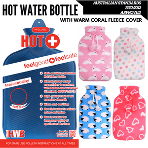 Darrahopens Health & Beauty > Massage & Relaxation 2L HOT WATER BOTTLE with Coral Fleece Cover Winter Warm Natural Rubber Bag