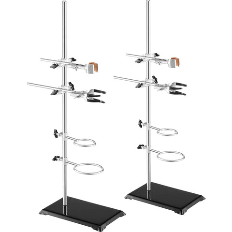 Darrahopens Health & Beauty > Massage & Relaxation > Heating Pads VEVOR Lab Stand Support, Laboratory Retort Support Stand 2 Sets, Steel Lab Stand 23.6" Rod and 8.3" x 5.3" Cast Iron Base, Includes Flask Clamps, Burette Clamps and Cross Clamps