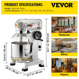 Darrahopens Health & Beauty > Massage & Relaxation > Massage Tables VEVOR Commercial Food Mixer 30Qt, Food Mixer Commercial with Timing Function, 1100W Stainless Steel Bowl Heavy Duty Electric Commercial Mixer with 3 Speeds Adjustable 108/199/382 RPM, Dough Hook Whisk