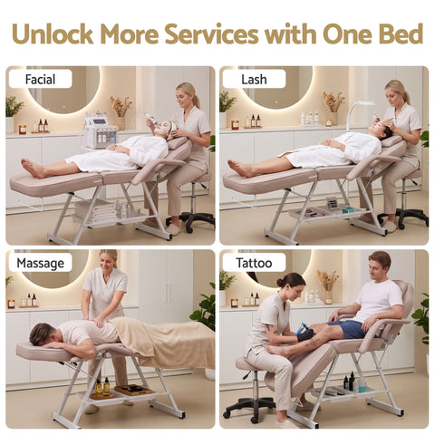 Darrahopens Health & Beauty > Massage & Relaxation > Massage Tables Zenses Beauty Bed with Stool, Beige, Adjustable Facial Massage Table, Tattoo Chair, Salon Services In Australia - Darrahopens