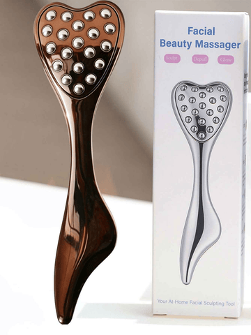 Darrahopens Health & Beauty > Massage & Relaxation > Massagers 304 Stainless Steel Heart Shaped Roller Ball Massager: Face Lifting and Eye Soothing, Body Scraping and Relaxation, Lightweight and Portable, One Tool for Skincare and Body Care(coffee color)