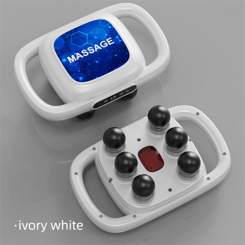 Darrahopens Health & Beauty > Massage & Relaxation > Massagers 6-Head Deep Tissue Percussion Massager - Cordless Electric Muscle Gun with Red Light Therapy - 9 Speed Dual Handle Body Relaxer for Back & Legs - Ivory White