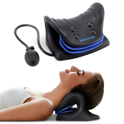 Darrahopens Health & Beauty > Massage & Relaxation > Massagers Adjustable Airbag Neck Stretcher – Ergonomic Cervical Traction Pillow with 8 Massage Points for Neck Pain Relief, Portable Spinal Alignment Device for Home, Office, and Travel Use (Black)