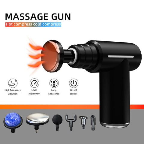 Darrahopens Health & Beauty > Massage & Relaxation > Massagers Black Lightweight Mini Hot Cold Massage Gun with 6 Heads - 6 Intensity Dual Thermal Therapy Muscle Reliever for Portable Body Recovery