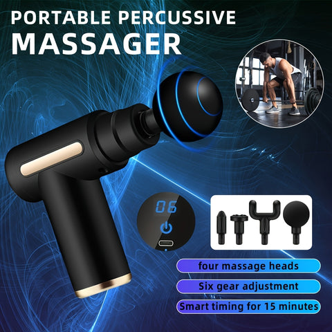 Darrahopens Health & Beauty > Massage & Relaxation > Massagers Black**Portable Deep Tissue Massager | 6-Speed & 4 Heads & 15-Min Timer｜Professional Muscle Recovery, Anytime Anywhere**