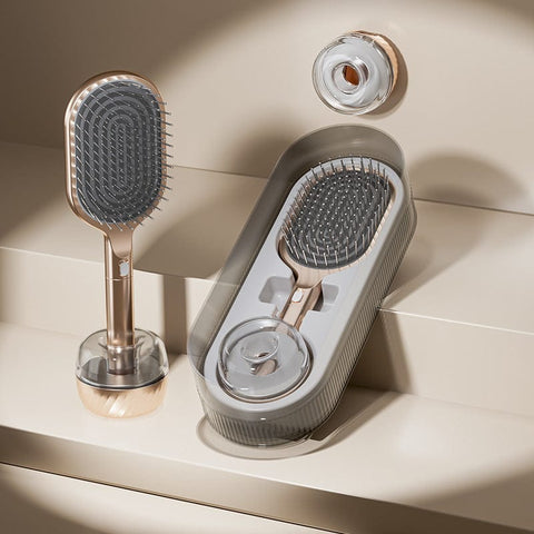 Darrahopens Health & Beauty > Massage & Relaxation > Massagers Gold Premium Self-Cleaning Hair Brush Set with Stand - Anti-Static Detangling & Scalp Massage Paddle Brush
