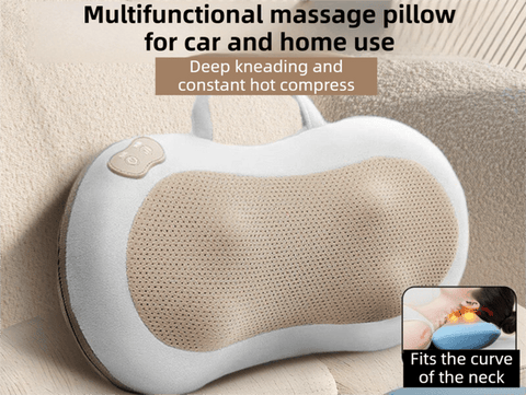 Grey Wireless Rechargeable Cervical & Lumbar Massager Pillow with 4 High/Low Massage Points, 42°C Constant Heat, 3 Speeds and Adjustable Strap – Multifunctional Shiatsu Back Massage Cushion for Neck Waist Shoulder Relief