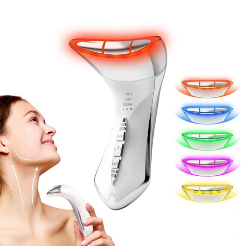 Darrahopens Health & Beauty > Massage & Relaxation > Massagers Multi-Function 7-Color Light Constant-Temperature EMS Neck Massager - Neck Lifting and Firming Massager - Facial Infusion Beauty Device - IPX6 Waterproof Electric Neck Massager - 5-in-1 Device Combining Skin Warming, EMS, Infusion, Massage, and Color Ligh
