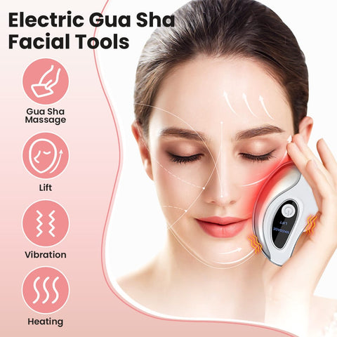 Darrahopens Health & Beauty > Massage & Relaxation > Massagers Portable Smart LCD Electric Gua Sha Face Massager - 45°C Constant Hot Compresss & Dual Mode Vibration Facial Lifting Beauty Device