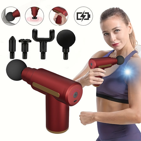 Darrahopens Health & Beauty > Massage & Relaxation > Massagers Red Portable Deep Tissue Massager | 6-Speed & 4 Heads & 15-Min Timer｜Professional Muscle Recovery, Anytime Anywhere