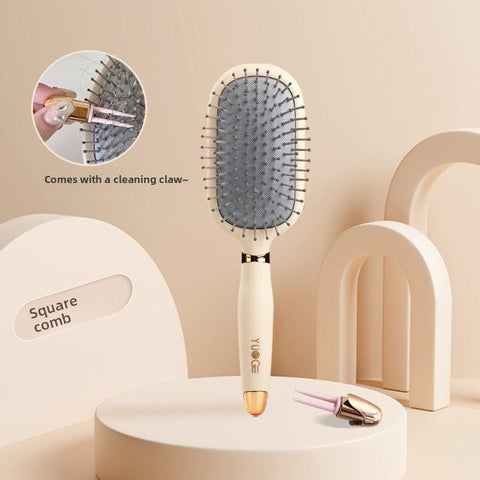 Darrahopens Health & Beauty > Massage & Relaxation > Massagers Square comb Soft Touch Air Cushion Hair Brush with Built-in Cleaning Claw Detangling Massage Comb for Wet and Dry Hair Gentle Scalp Care