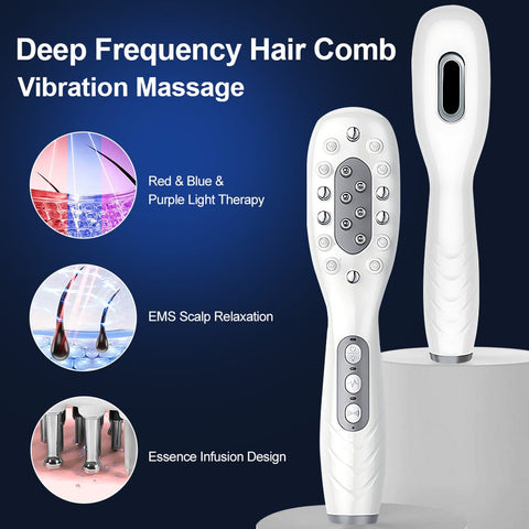 Darrahopens Health & Beauty > Massage & Relaxation > Massagers White Porrtable EMS Vibration Scalp Massager & Hair Growth Comb - Tri-Color LED Therapy, 8 Gentle Comb Teeth | 6 EMS Teeth | 6 Essence-Dispensing Teeth for Even Application & Hair Rescue