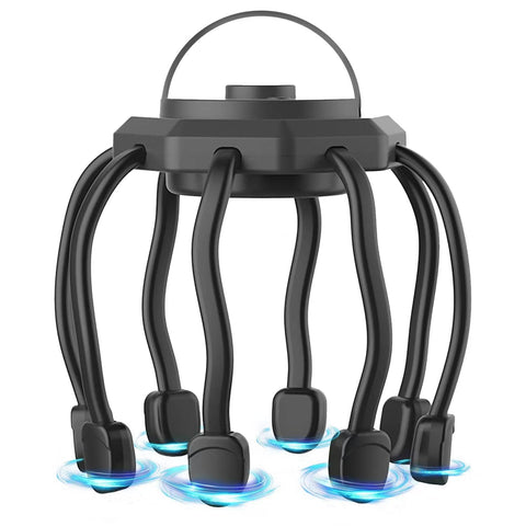Darrahopens Health & Beauty > Massage & Relaxation > Massagers Wireless Octopus Head Massager – 8-Point Vibration Therapy, 360° Scalp Relief, Rechargeable with 3 Modes for Stress & Insomnia Relief (Black)