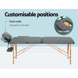 Darrahopens Health & Beauty > Massage Zenses Massage Table 56CM Width 2Fold Portable Wooden Therapy Beauty Bed Grey