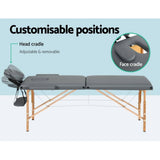 Darrahopens Health & Beauty > Massage Zenses Massage Table 56CM Width 2Fold Portable Wooden Therapy Beauty Bed Grey