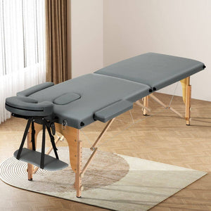 Darrahopens Health & Beauty > Massage Zenses Massage Table 56CM Width 2Fold Portable Wooden Therapy Beauty Bed Grey