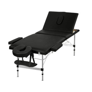 Darrahopens Health & Beauty > Massage Zenses Massage Table 65CM Width 3 Fold Aluminium Portable Beauty Bed Black