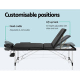 Darrahopens Health & Beauty > Massage Zenses Massage Table 65CM Width 3 Fold Aluminium Portable Beauty Bed Black