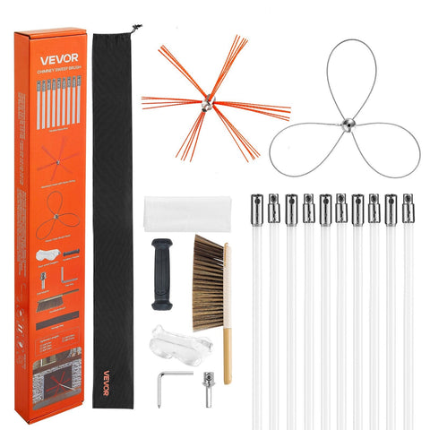 Darrahopens Health & Beauty > Nutrition & Supplements > Vitamins & Supplements VEVOR Chimney Sweep Kit, 10m Maximum Extendable Length Chimney Brush, Chimney Cleaner Sweeper with Dual Brush Heads, Brush & Goggles, Fireplace Cleaning Tool for Square, Rectangle, Arch Chimneys