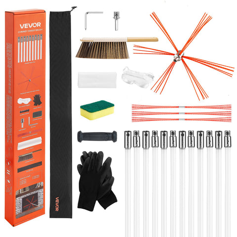 Darrahopens Health & Beauty > Nutrition & Supplements > Vitamins & Supplements VEVOR Chimney Sweep Kit, 12m Maximum Extendable Length Chimney Sweep, Chimneys Cleaning Kit with Bristle Replacements & Goggles, 90° Bendable Fireplace Cleaning Tool, for Square, Rectangle Chimneys