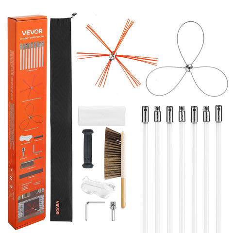 Darrahopens Health & Beauty > Nutrition & Supplements > Vitamins & Supplements VEVOR Chimney Sweep Kit, 7m Maximum Extendable Length Chimney Brush, Chimney Cleaner Sweeper with Dual Brush Heads, Brush & Goggles, Fireplace Cleaning Tool for Square, Rectangle, Arch Chimneys