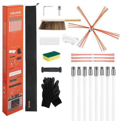 Darrahopens Health & Beauty > Nutrition & Supplements > Vitamins & Supplements VEVOR Chimney Sweep Kit, 8m Maximum Extendable Length Chimney Brush, Chimneys Cleaning Kit with Bristle Replacements & Goggles, 90° Bendable Fireplace Cleaning Tool, for Square, Rectangle Chimneys