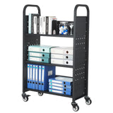 Darrahopens Health & Beauty > Personal Care > Back Care VEVOR Rolling Library Book Cart, 150 kg Capacity, 77 x 38 x 122 cm Library Cart, Single Sided L-Shaped Shelves with 76.2 mm Lockable Wheels, Book Truck for Home Shelves Office and School, Black