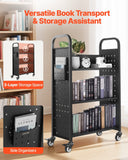 Darrahopens Health & Beauty > Personal Care > Back Care VEVOR Rolling Library Book Cart, 150 kg Capacity, 77 x 38 x 122 cm Library Cart, Single Sided L-Shaped Shelves with 76.2 mm Lockable Wheels, Book Truck for Home Shelves Office and School, Black