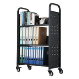 Darrahopens Health & Beauty > Personal Care > Back Care VEVOR Rolling Library Book Cart, 150 kg Capacity, 77 x 38 x 122 cm Library Cart, Single Sided L-Shaped Shelves with 76.2 mm Lockable Wheels, Book Truck for Home Shelves Office and School, Black