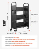 Darrahopens Health & Beauty > Personal Care > Back Care VEVOR Rolling Library Book Cart, 150 kg Capacity, 77 x 38 x 122 cm Library Cart, Single Sided L-Shaped Shelves with 76.2 mm Lockable Wheels, Book Truck for Home Shelves Office and School, Black