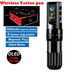 Darrahopens Health & Beauty > Personal Care Black Wireless Tattoo Pen Rotary Machine Adjustable Stroke Gun OLED Screen Fast charge