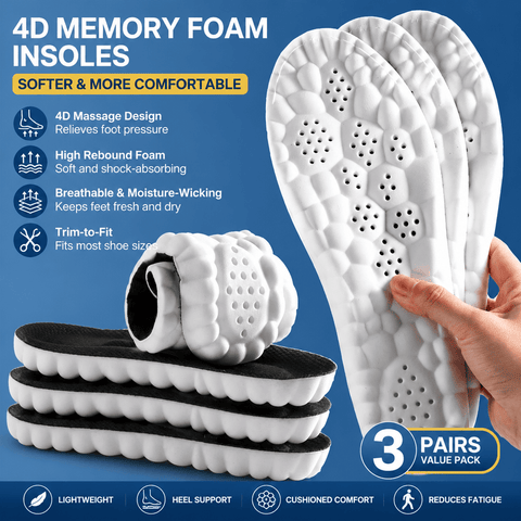 Darrahopens Health & Beauty > Personal Care > Foot Care 3 Pairs Black 4D Cloud Insoles for Men and Women Insoles Super Soft Anti-Fatigue, Shock Absorption, Relieve Foot Pain  (AU 18–19)