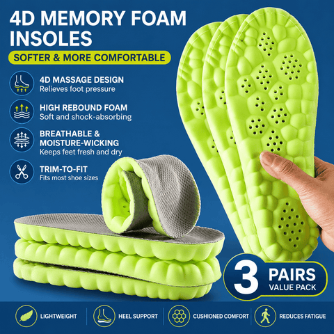 Darrahopens Health & Beauty > Personal Care > Foot Care 3 Pairs Green and Grey 4D Cloud Insoles for Men and Women Insoles Super Soft Anti-Fatigue, Shock Absorption, Relieve Foot Pain  (AU 14–15)