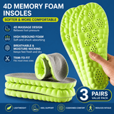 Darrahopens Health & Beauty > Personal Care > Foot Care 3 Pairs Green and Grey 4D Cloud Insoles for Men and Women Insoles Super Soft Anti-Fatigue, Shock Absorption, Relieve Foot Pain  (AU 4–5 )