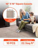 Darrahopens Health & Beauty > Personal Care > Foot Care VEVOR Carpet Tiles 457x457 mm, 10 Pack Carpet Square Rug Detachable & Damage-free, Self Adhesive Home Floor Soft Plush Padded for 2.1㎡ Coverage, Easy DIY for Living Room & Bedroom, Light Brown