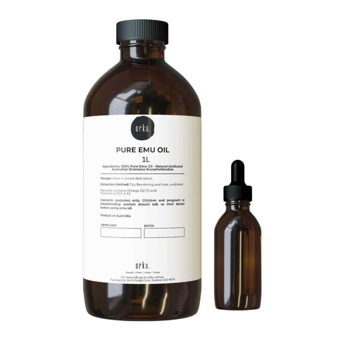 Darrahopens Health & Beauty > Personal Care > Lotions & Moisturisers Orku 1L Pure Emu Oil + Bonus 25ml Bottle - Australian Dromaius Novaehollandiae