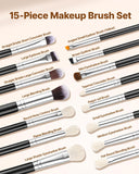 Darrahopens Health & Beauty > Personal Care > Lotions & Moisturisers VEVOR 15-Piece Makeup Brush Set for Foundation Blending Eyeshadow, Professional Vegan Brushes with Soft Synthetic Bristles, Ergonomic Wood Handle & Aluminum Ferrule, Portable and Travel-Friendly