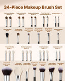 Darrahopens Health & Beauty > Personal Care > Lotions & Moisturisers VEVOR 34-Piece Makeup Brush Set, Professional Brushes Kit for Foundation Blending Eyeshadow Concealer Blush - with Soft Bristles, Ergonomic Wood Handle, Travel-Friendly Case Included