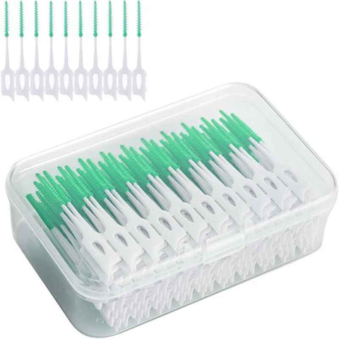 Darrahopens Health & Beauty > Personal Care > Oral Care 200 Pcs Interdental Floss Sticks Soft Silicone Toothbrush Green