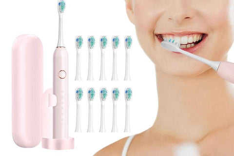 Darrahopens Health & Beauty > Personal Care > Oral Care 22000 VPM Electric Toothbrush for Adults with 10 Brush Heads and 6 Modes Toothbrush Sets - Pink