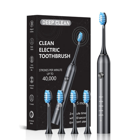 Darrahopens Health & Beauty > Personal Care > Oral Care Black Professional Sonic Toothbrush for Adults - 5 Modes, Smart Timer (4 brush heads)