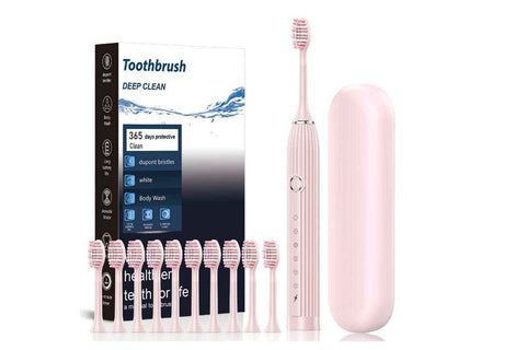 Darrahopens Health & Beauty > Personal Care > Oral Care Electric Toothbrush with 10 Brush Heads and Travel Case Rechargeable Toothbrush Sets -Pink