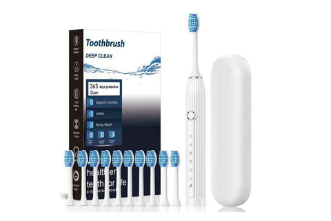 Darrahopens Health & Beauty > Personal Care > Oral Care Electric Toothbrush with 10 Brush Heads and Travel Case Rechargeable Toothbrush Sets -White