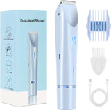 Darrahopens Health & Beauty > Shaving & Hair Removal > Hair Removal 2-in-1 Electric Lady Shaver & Bikini Trimmer Dual Head Waterproof Wet & Dry Body Hair Remover Cordless Razor for Face Legs Underarms Blue