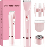 Darrahopens Health & Beauty > Shaving & Hair Removal > Hair Removal 2-in-1 Electric Lady Shaver & Bikini Trimmer Dual Head Waterproof Wet & Dry Body Hair Remover Cordless Razor for Face Legs Underarms Pink