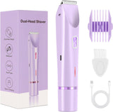 Darrahopens Health & Beauty > Shaving & Hair Removal > Hair Removal 2-in-1 Electric Lady Shaver & Bikini Trimmer Dual Head Waterproof Wet & Dry Body Hair Remover Cordless Razor for Face Legs Underarms Purple