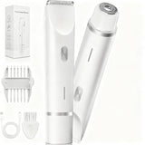 Darrahopens Health & Beauty > Shaving & Hair Removal > Hair Removal 2-in-1 Electric Lady Shaver & Bikini Trimmer Dual Head Waterproof Wet & Dry Body Hair Remover Cordless Razor for Face Legs Underarms White