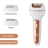 Darrahopens Health & Beauty > Shaving & Hair Removal > Shaving & Grooming 3-in-1 Ladies Electric Epilator, Shaver & Callus Remover with LED Display - Rechargeable & Waterproof(Gold)