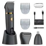 Darrahopens Health & Beauty > Shaving & Hair Removal > Shaving & Grooming 3-in-1 Men's Electric Body Groomer & Hair Clipper Kit - Waterproof, USB-C Rechargeable with Charging Dock(Upgraded gray)
