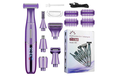 Darrahopens Health & Beauty > Shaving & Hair Removal > Shaving & Grooming 6-in-1 Women Electric Shaver Replaceable Heads for Whole Body Private Epilator Shaving Razor - Purple
